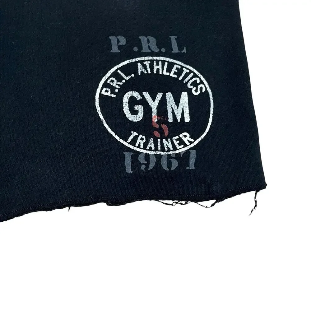 Polo Ralph Lauren Mens Gym Sweatshorts XL Logo Cutoff Frayed Fleece Lined Black